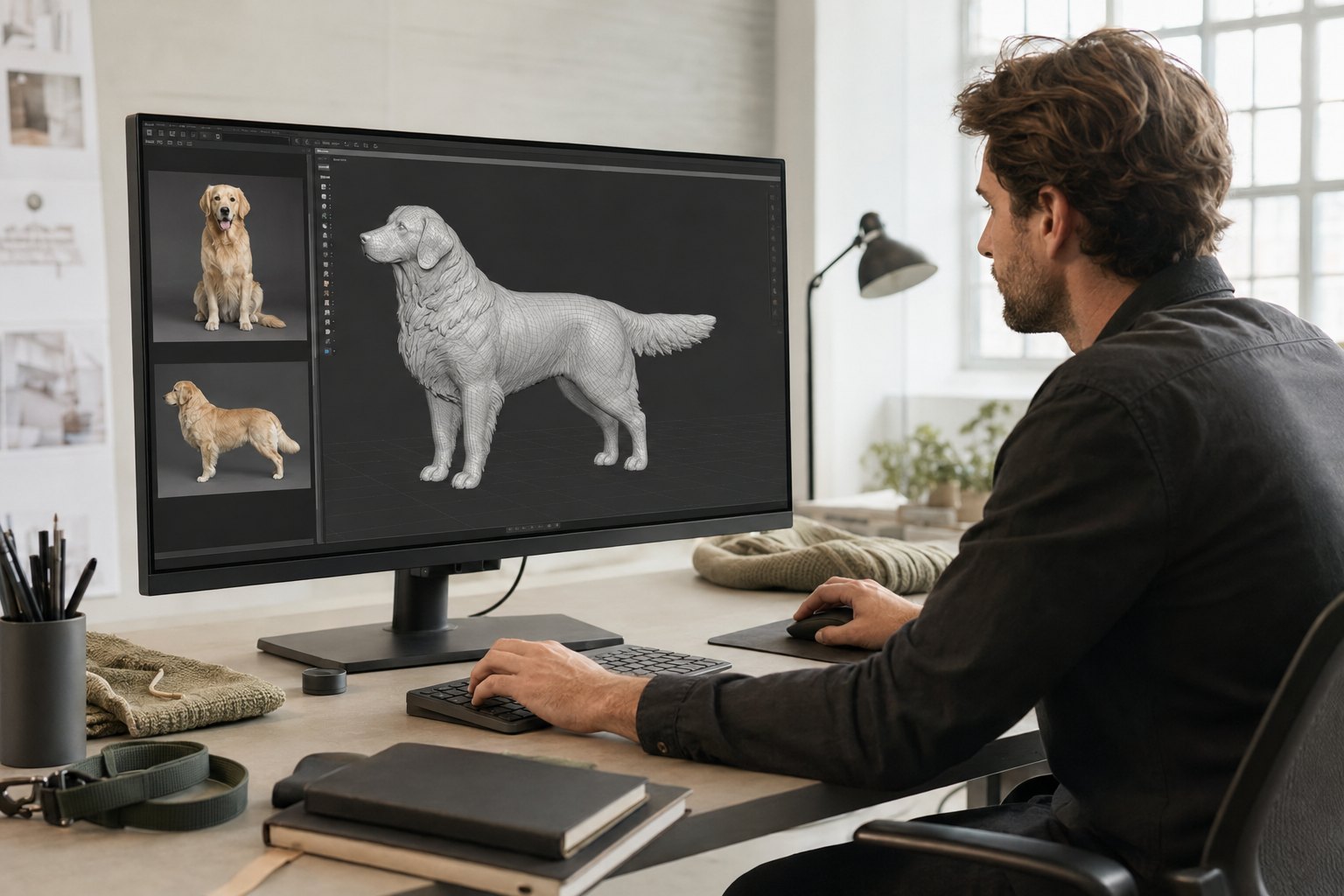 3D-Modellierung eines Hundes anhand mehrerer Referenzfotos